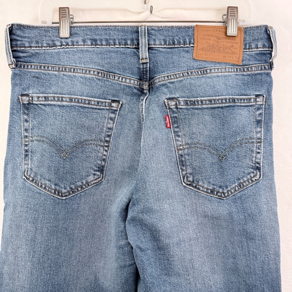 Levis 513 Jeans Mens 34x30 Blue Slim Straight Stretch Whisker - Picture 12 of 13